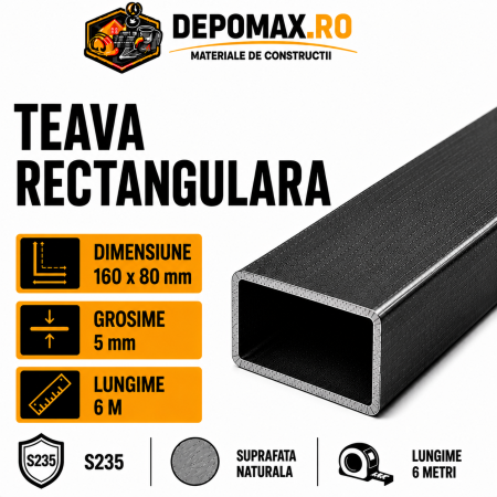 Teava rectangulara 160 x 80 x 5 mm, 6 metri